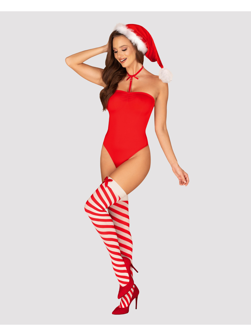 Тедди из эластичного материала Obsessive Kissmas, красный, L/XL 06208 - Obsessive - Новогодние ролевые эротические костюмы - Купить