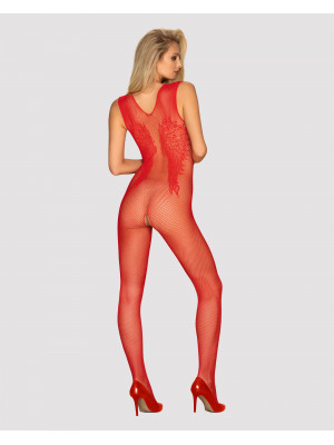 Червоний еротичний бодістокінг із візерунком N112