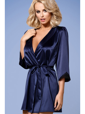 Сексуальний синій халат з чорним гіпюром Satinia robe